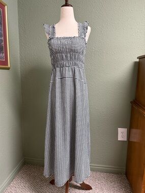 Old Navy Blue and White Gingham Smocked Maxi Dress